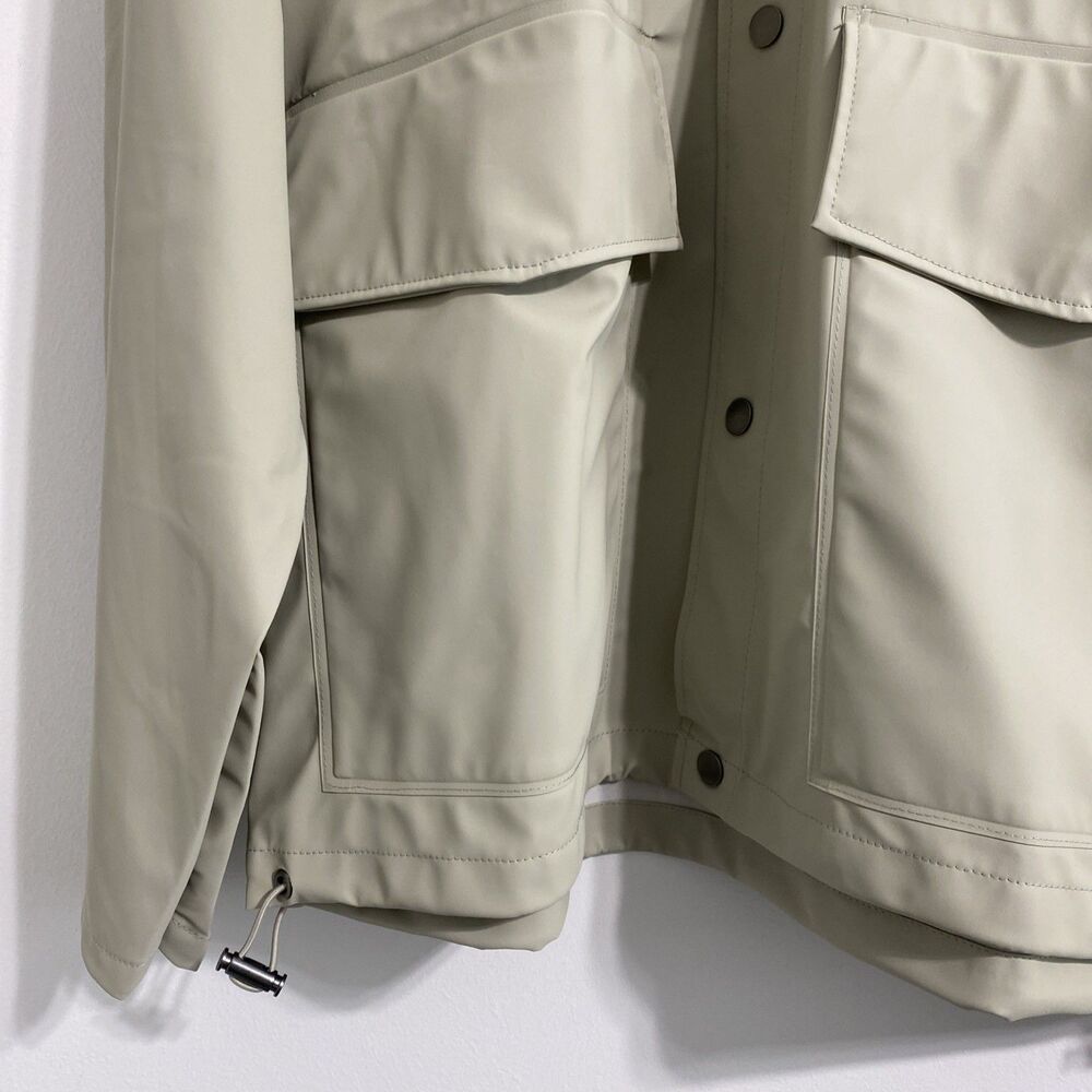 Rains Jacket Unisex Women's Men's L Cement Snap Front Short Hooded Coat NEW - Picture 6 of 16